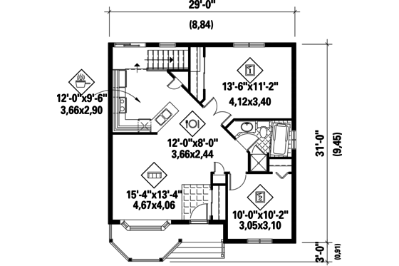 Floor Plan - Main Floor for Country House Plan #25-4430 - 2 bed, 1 bath