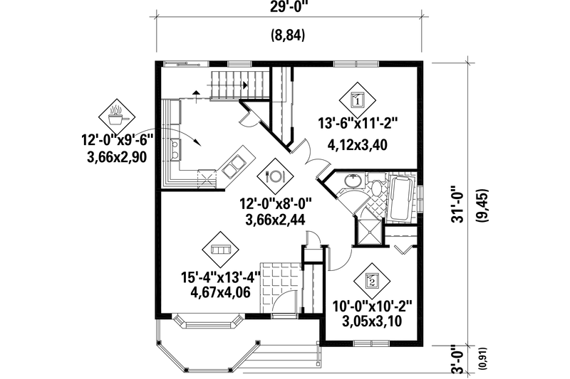 Architectural House Design - Floor Plan - Main Floor for Country House Plan #25-4430 - 2 bed, 1 bath