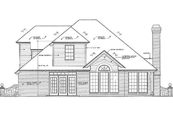 Exterior - Rear Elevation for European House Plan #310-415 - 3 bed, 2.5 bath