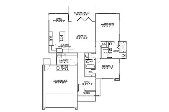 Floor Plan - Main Floor for Modern House Plan #1073-5 - 2 bed, 2 bath