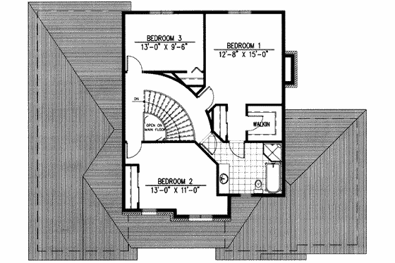 Floor Plan - Upper Floor for European House Plan #138-161 - 3 bed, 1.5 bath