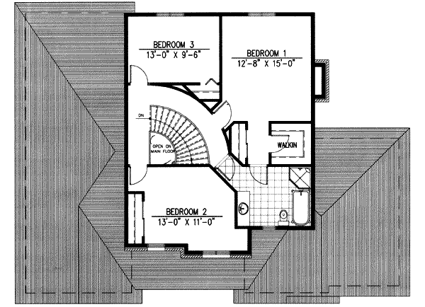 Floor Plan - Upper Floor for European House Plan #138-161 - 3 bed, 1.5 bath