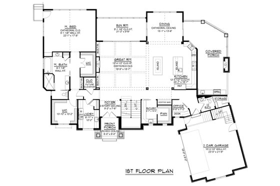 Floor Plan - Main Floor for Craftsman House Plan #1064-315 - 2 bed, 2.5 bath