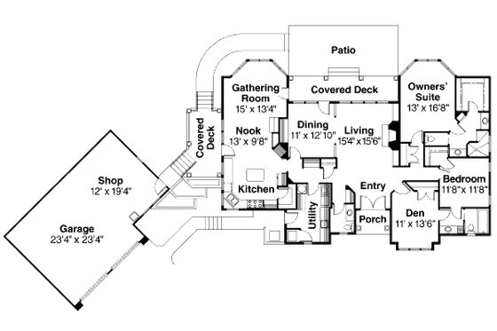 Floor Plan - Main Floor for Mediterranean House Plan #124-420 - 3 bed, 2.5 bath