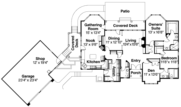 Architectural House Design - Mediterranean Floor Plan - Main Floor Plan #124-420