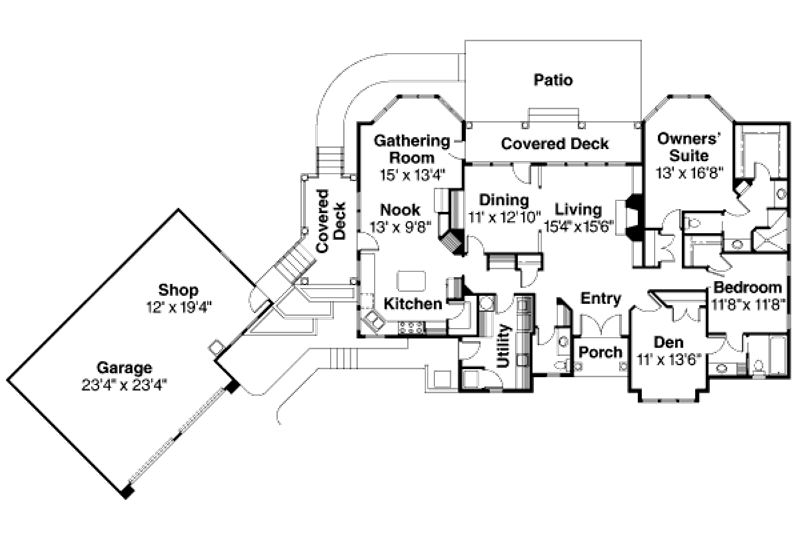 Home Plan - Floor Plan - Main Floor for Mediterranean House Plan #124-420 - 3 bed, 2.5 bath