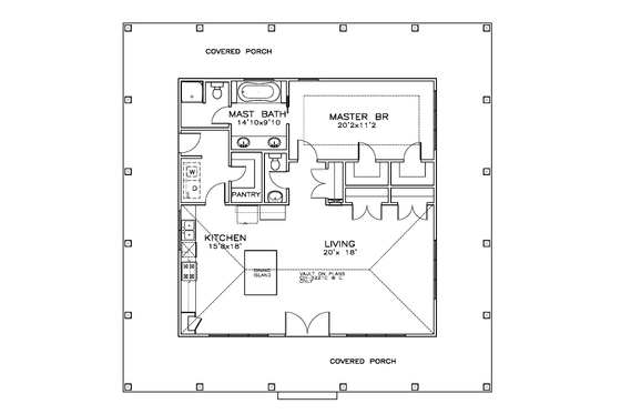 Floor Plan - Main Floor for Southern House Plan #8-265 - 1 bed, 1.5 bath