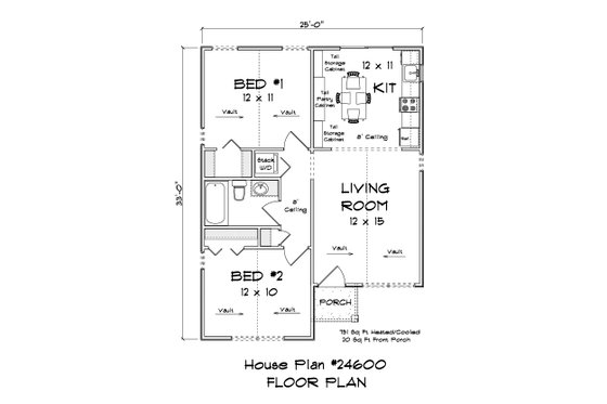 Floor Plan - Main Floor for Cottage House Plan #513-2393 - 2 bed, 1 bath