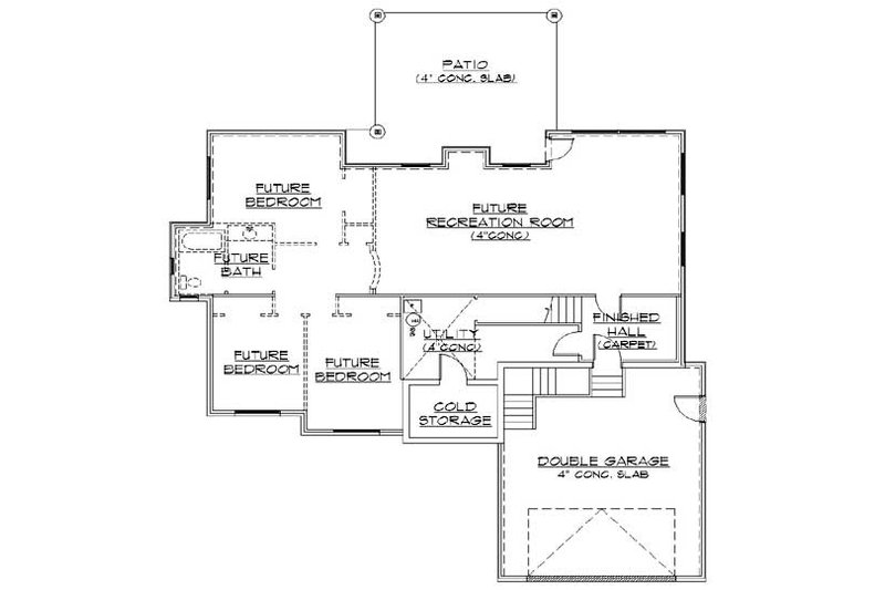Architectural House Design - Floor Plan - Lower Floor for Traditional House Plan #5-252 - 6 bed, 3.5 bath