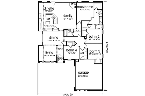 Floor Plan - Main Floor for Traditional House Plan #84-135 - 4 bed, 2 bath