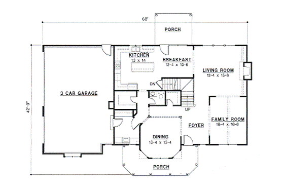 Floor Plan - Main Floor for Traditional House Plan #67-560 - 4 bed, 3.5 bath
