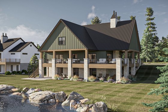 Exterior - Rear Elevation 1 for Farmhouse House Plan #455-404 - 3 bed, 3.5 bath