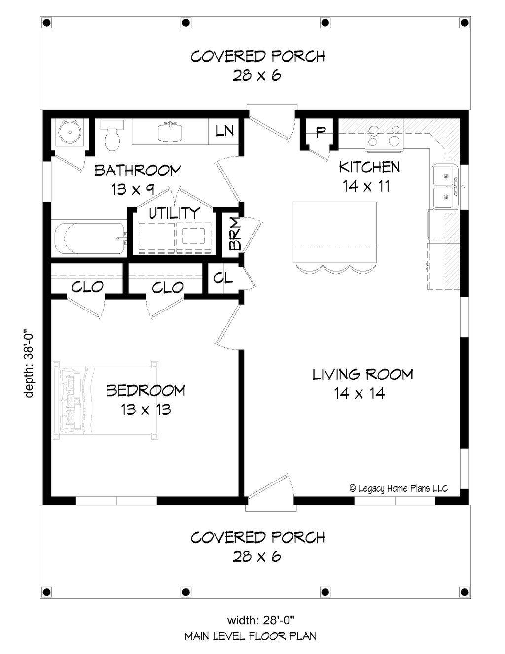 Southern Style House Plan - 1 Beds 1 Baths 728 Sq/Ft Plan #932-889 ...