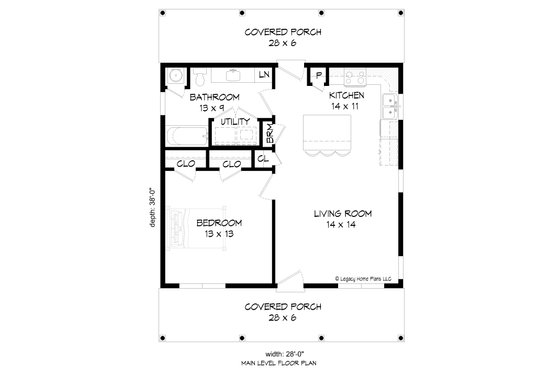 Floor Plan - Main Floor for Southern House Plan #932-889 - 1 bed, 1 bath