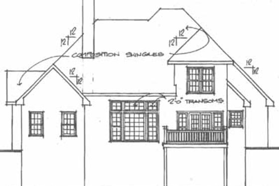 Exterior - Rear Elevation for Traditional House Plan #129-135 - 3 bed, 2.5 bath