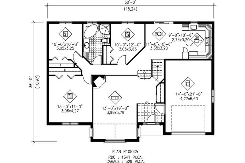 Dream House Plan - Floor Plan - Main Floor for Traditional House Plan #25-4136 - 3 bed, 1 bath