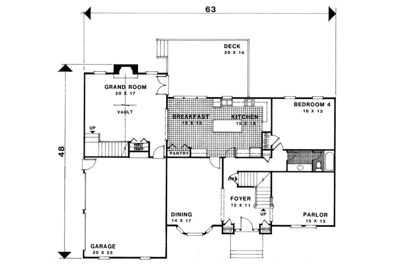 Home Plan - Floor Plan - Main Floor for European House Plan #56-211 - 4 bed, 3 bath