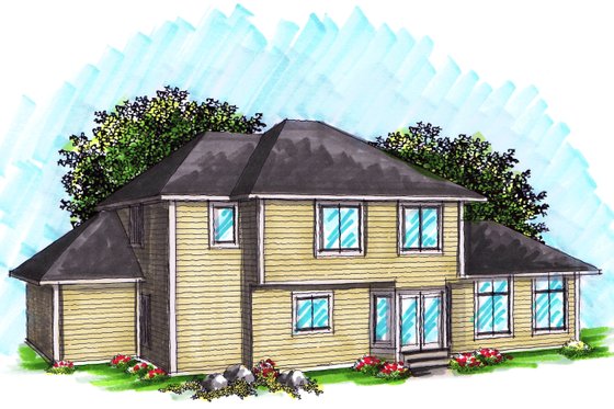 Exterior - Rear Elevation for Ranch House Plan #70-1033 - 4 bed, 3 bath