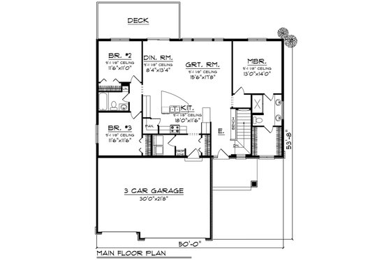 Floor Plan - Main Floor for Prairie House Plan #70-1547 - 3 bed, 2 bath