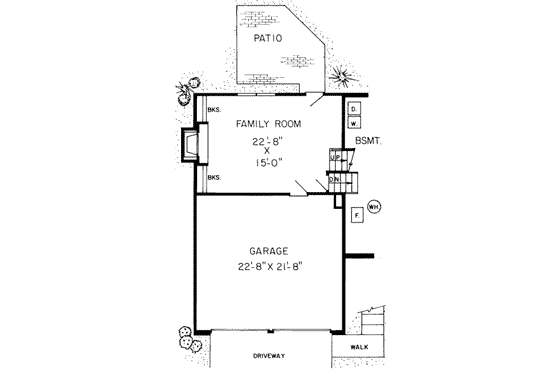 Floor Plan - Lower Floor for Tudor House Plan #312-218 - 3 bed, 2 bath