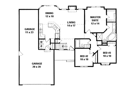Floor Plan - Main Floor for Ranch House Plan #58-186 - 3 bed, 2 bath
