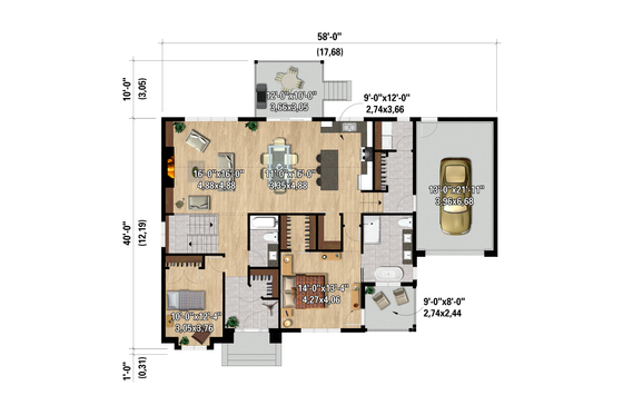Floor Plan - Main Floor for Farmhouse House Plan #25-4993 - 2 bed, 2 bath