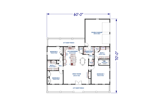 Floor Plan - Main Floor for Southern House Plan #44-269 - 3 bed, 2.5 bath