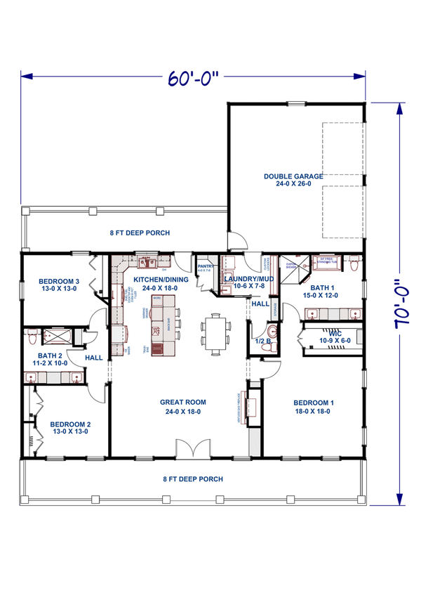 Home Plan - Southern Floor Plan - Main Floor Plan #44-269