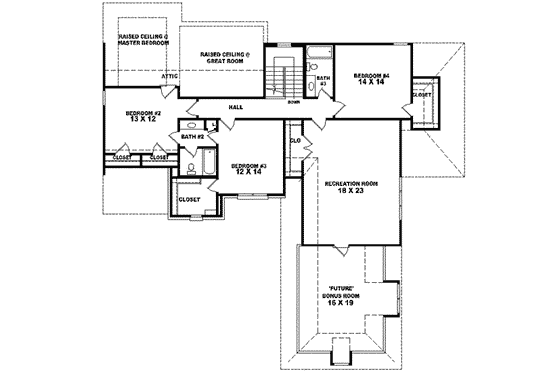 Floor Plan - Upper Floor for Colonial House Plan #81-554 - 4 bed, 3.5 bath