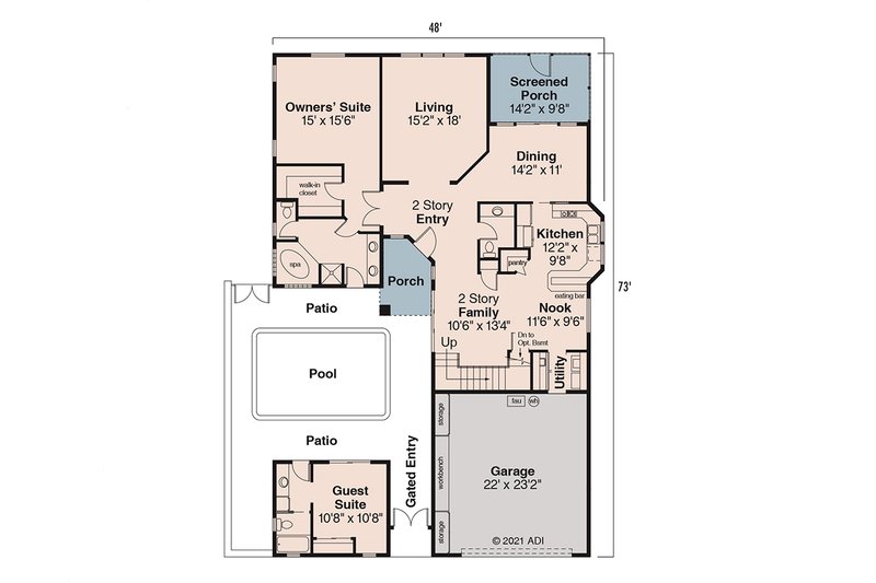 Home Plan - Floor Plan - Main Floor for Mediterranean House Plan #124-230 - 4 bed, 3.5 bath