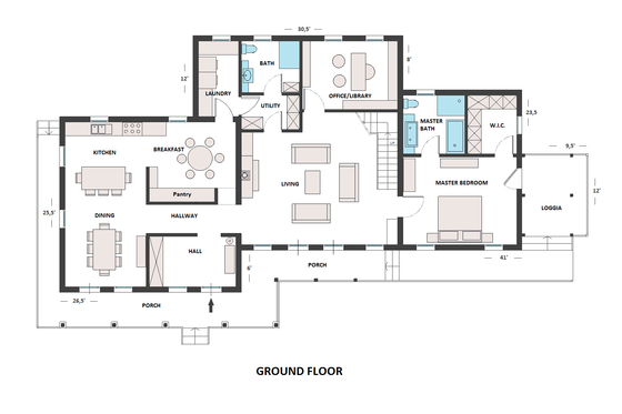 Floor Plan - Main Floor for Farmhouse House Plan #542-10 - 5 bed, 6 bath