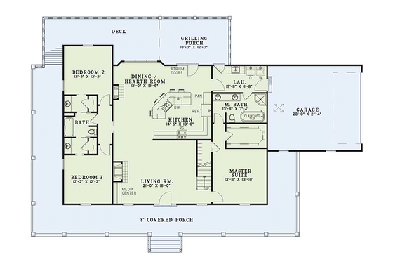 Country style house plan, main level floor plan