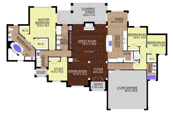Floor Plan - Main Floor for European House Plan #534-1 - 3 bed, 3 bath