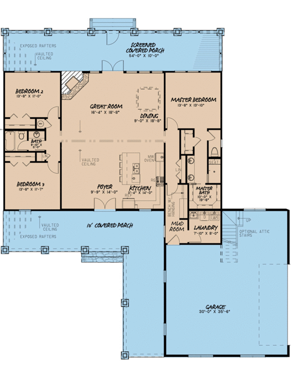Architectural House Design - Farmhouse Floor Plan - Main Floor Plan #923-107