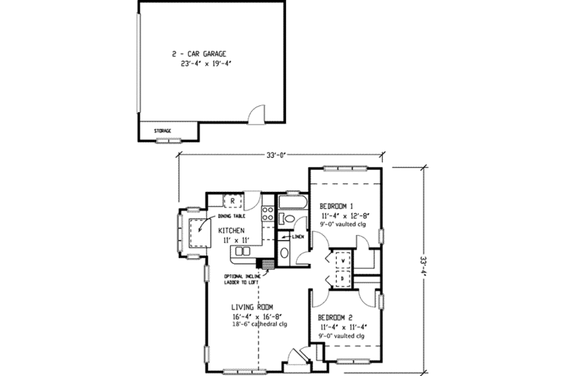 European Style House Plan - 2 Beds 1 Baths 1029 Sq/Ft Plan #410-132 ...