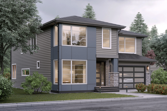 Exterior - Front Elevation 3 for Contemporary House Plan #1066-6 - 4 bed, 3 bath