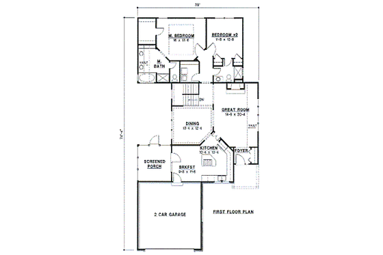 Floor Plan - Main Floor for Traditional House Plan #67-679 - 2 bed, 2 bath