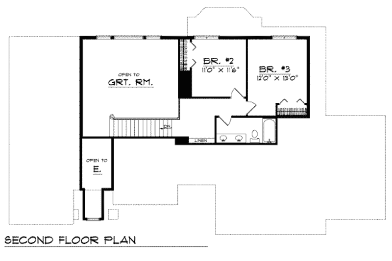 Home Plan - Floor Plan - Upper Floor for Traditional House Plan #70-389 - 3 bed, 2.5 bath