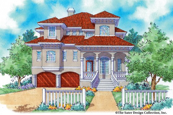Exterior - Front Elevation 3 for Mediterranean House Plan #930-16 - 3 bed, 3.5 bath