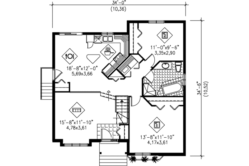 Dream House Plan - Floor Plan - Main Floor for Ranch House Plan #25-1174 - 2 bed, 1 bath