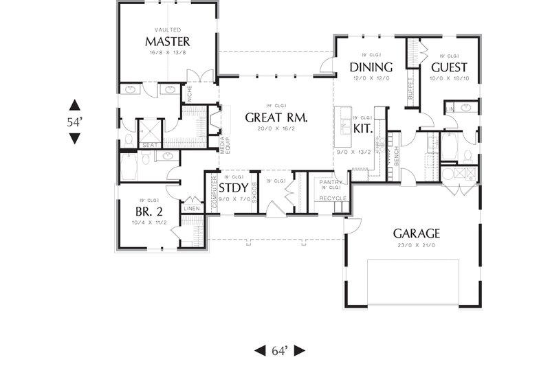 Architectural House Design - Craftsman ranch house Plan 48-600 main floor
