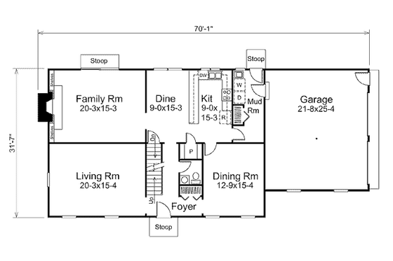 Floor Plan - Main Floor for Colonial House Plan #57-537 - 4 bed, 2.5 bath