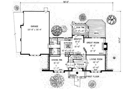 Floor Plan - Main Floor for Tudor House Plan #312-327 - 3 bed, 2.5 bath