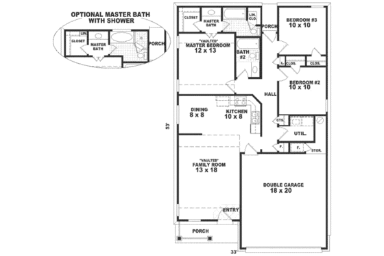 Floor Plan - Main Floor for Ranch House Plan #81-148 - 3 bed, 2 bath