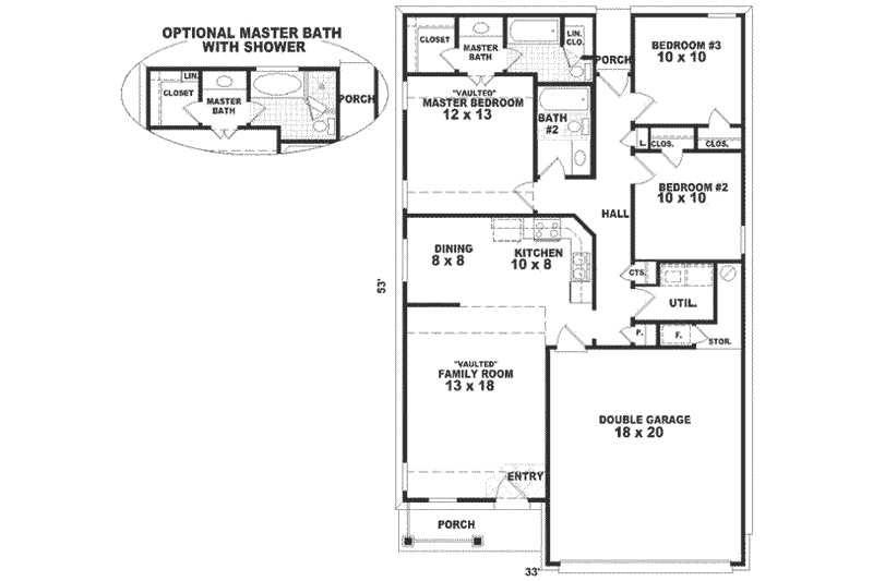 Home Plan - Floor Plan - Main Floor for Ranch House Plan #81-148 - 3 bed, 2 bath