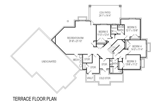 Floor Plan - Lower Floor for Craftsman House Plan #920-21 - 6 bed, 4.5 bath
