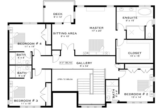 Floor Plan - Upper Floor for Classical House Plan #1101-41 - 4 bed, 4.5 bath