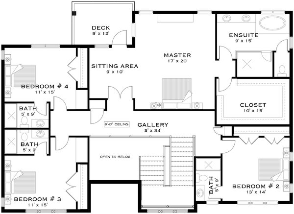 Classical Floor Plan - Upper Floor Plan #1101-41