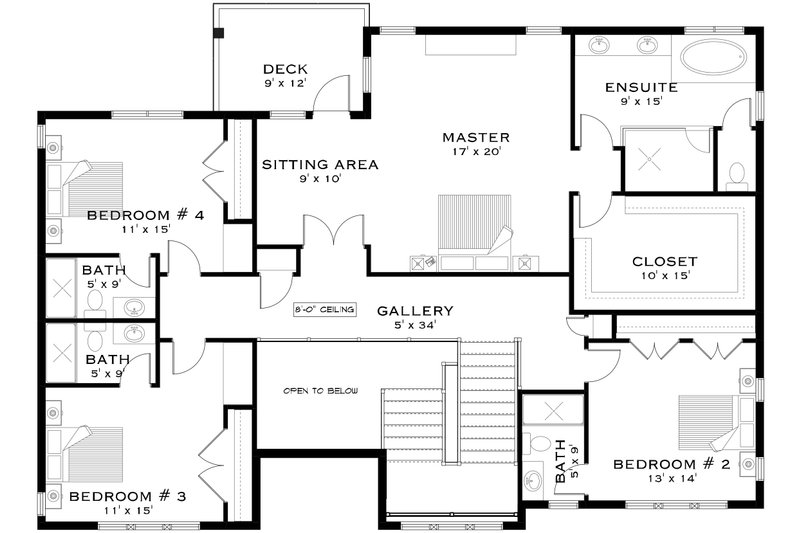 House Plan Design - Floor Plan - Upper Floor for Classical House Plan #1101-41 - 4 bed, 4.5 bath