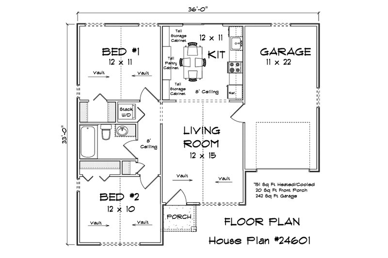 House Plan Design - Floor Plan - Main Floor for Cottage House Plan #513-2394 - 2 bed, 1 bath